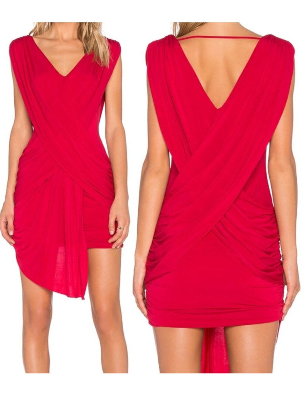 BCBG MaxAzria Red Drape Surplice Elize Mini Dress